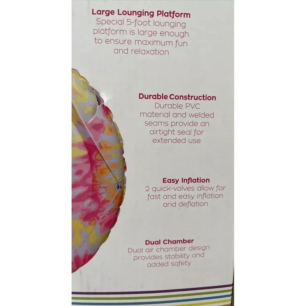 Justice Surf 5ft‎ Floating Island Pool Float w/ Grab Rope, Pink Spiral Tie Dye